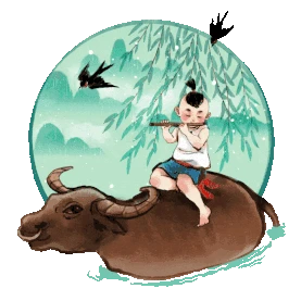 清明节清明骑牛吹笛牧童中国风gif图素材图片