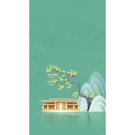 房屋建筑山水剪纸国潮绿色竖版视频背景海报gif图素材图片