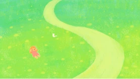 春夏绿色草地躺着的小女孩大自然风景风光清新唯美视频背景gif图素材