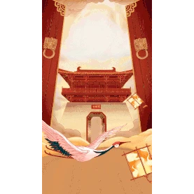 古老建筑双开巨门灯漂浮照明仙鹤飞舞大气国潮中国风竖版视频背景海报gif图素材图片