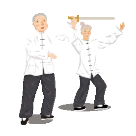 运动健身老人打太极舞剑卡通gif图素材