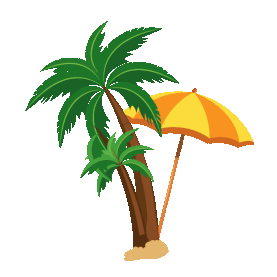 夏天旅游度假椰子树沙滩遮阳伞卡通gif图素材图片