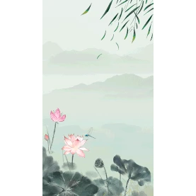 夏天立夏荷花荷叶飞叶水墨中国风绿色竖版视频背景海报动图gif