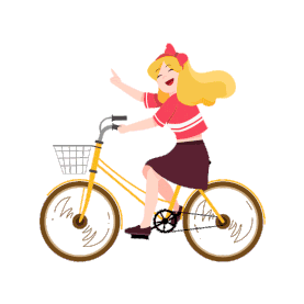 旅游出行郊游少女骑行单车出游卡通gif图素材图片