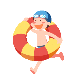 夏天游泳小男孩抱着游泳圈走路走卡通gif图素材图片