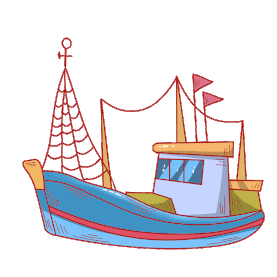 海上交通工具捕鱼船卡通蓝色gif图素材