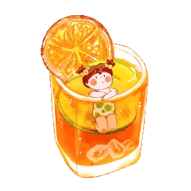 夏天饮料冷饮冰爽柠檬小女孩可爱橘色gif图素材图片