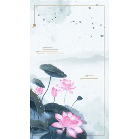 夏天荷花荷叶飞鸟中国风水墨竖版视频背景海报gif图素材图片