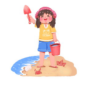 夏天女孩海边沙滩玩耍挥手gif图素材