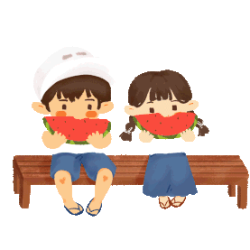 夏天儿童男孩女孩乘凉吃西瓜gif图素材图片