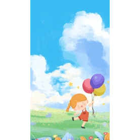 儿童节61六一开心小孩气球蓝天白云女孩竖版视频背景海报gif图素材