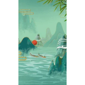 端午节端午山水中国风绿色竖版视频背景海报gif图素材
