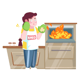 厨师家庭主妇烹饪炸厨房烤箱着火冒烟gif图素材图片