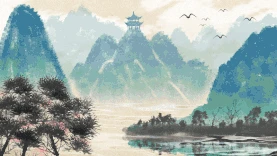 中国风水墨风山水飞鸟风景视频背景gif图素材图片