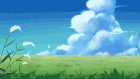 夏天晴空蓝天白云云朵草地治愈清新插画视频背景gif图素材