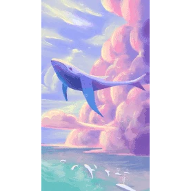 大海云朵云彩彩虹鲸鱼梦幻唯美紫色竖版视频背景海报动图gif