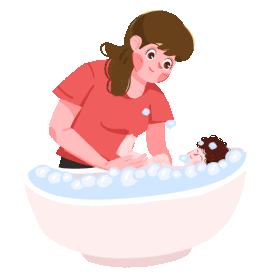 日常生活母亲给婴儿洗澡起泡泡泡gif图素材图片