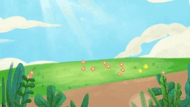 蓝天白云草地草丛花朵阳光卡通视频背景gif图素材图片