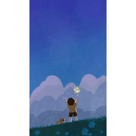 风景夜晚短袖小男孩放烟花草坪天空唯美治愈浪漫版视频背景海报gif图素材图片