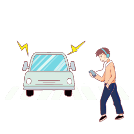 交通安全过马路玩手机男孩鸣笛警告gif图素材