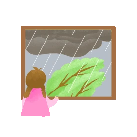 暴雨窗边的女孩乌云打雷闪电大风台风gif图素材