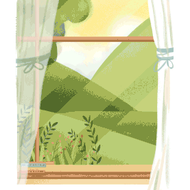 窗外田野绿地风景窗户窗帘飘动摇晃gif图素材图片