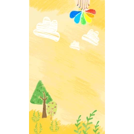 儿童卡通树木云朵蜡笔质感纹理黄色竖版视频背景海报gif图素材