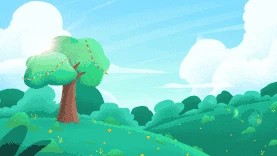 蓝天白云草地森林卡通视频背景gif图素材
