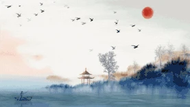 中国风浪漫湖景山水飞鸟视频背景gif图素材图片