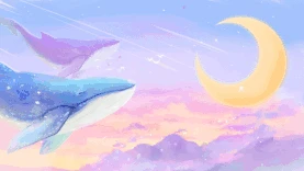 梦幻治愈鲸鱼天空月亮唯美视频背景gif图素材