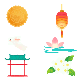 中秋节中秋灯笼月饼玉兔凉亭鲜花绿叶gif图素材图片