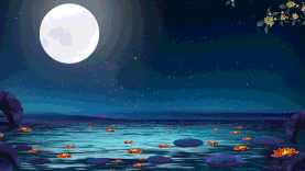 中秋月圆夜景荷花湖面视频背景gif图素材图片
