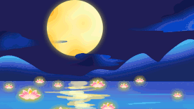 中元节湖面荷花灯夜晚月亮蓝色视频背景动图gif图片