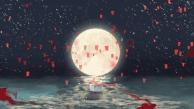 中秋节中秋月圆唯美夜晚水面视频背景gif图素材图片