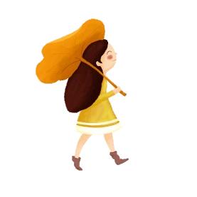 秋天小女孩撑着黄色叶子走路gif图素材图片