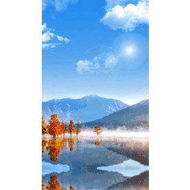秋季秋天阳光照耀下蓝天白云山水树木实景竖版视频背景海报H5gif图素材