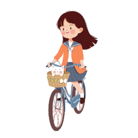 女孩骑自行车悠闲手绘gif图素材