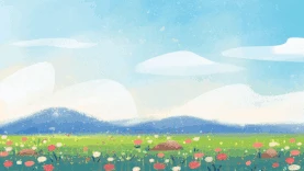 蓝天白云草坪花朵卡通视频背景gif图素材图片