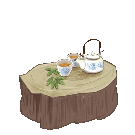 中国风古风树桩茶杯茶壶喝茶手绘gif图素材