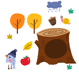 秋天森林树洞兔子松果树叶蜗牛啄木鸟苹果树贴纸gif图素材图片