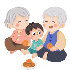 中秋节中秋爷爷奶奶和孙子一起开心吃月饼gif图素材