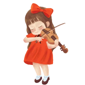 音乐红裙子女孩拉小提琴可爱红色蝴蝶结gif图素材