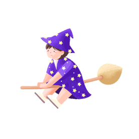 穿紫色衣服的小女孩骑魔法扫帚gif图素材