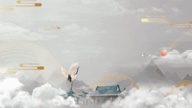 中国风仙境山云仙鹤视频背景gif图素材