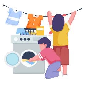 家务清洁洗衣服晾衣服打扫卫生合作gif图素材图片