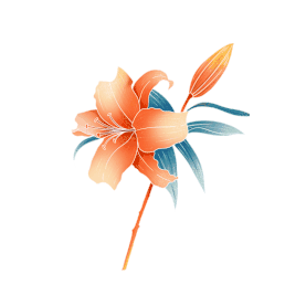 百合花国潮橙色植物花卉花朵gif图素材