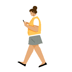 女孩走路玩手机看手机扁平夸张人物gif图素材