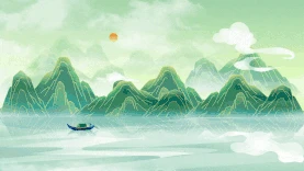 中国风山水风景河流古风小船绿水青山国潮绿色视频背景gif图素材