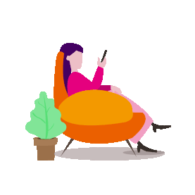 女人坐在沙发看手机绿植盆栽gif图素材图片