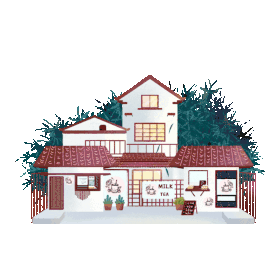 文艺咖啡店竹林扁平建筑店铺彩色gif图素材图片